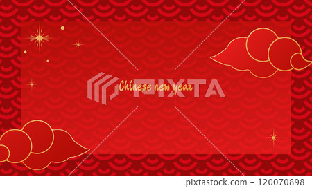 Chinese New Year Spring Festival significant event. Shaped clouds. Traditional red and gold abstract patterns. Design of invitation banner postcard. Vector illustration. 120070898