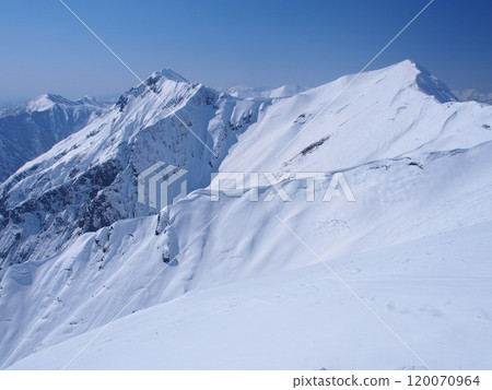 View of the top of the Ojikazawa River and the Managuura River from the Tenjin Ridge of Mt. Tanigawa in winter 120070964