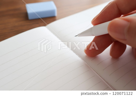 Close-up of a woman's hands writing in a notebook Close-up of a woman's hands writing in a notebook 120071122