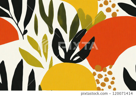 Abstract botanical pattern with vibrant orange and yellow shapes, AI Generative 120071414