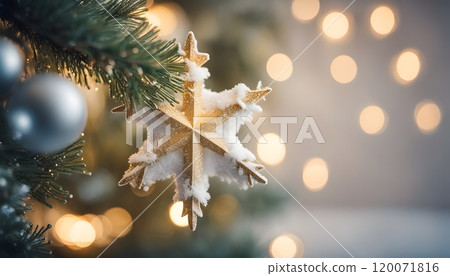 Christmas background with fir tree and sparkling bokeh lights on background. Winter holiday theme 120071816