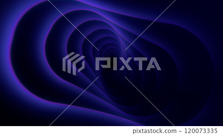 Abstract magic energy dark purple lines twirl in space. Abstract minimalistic luxury vortex energy flows. Glowing rays move along a geometric tunnel surface. 120073335