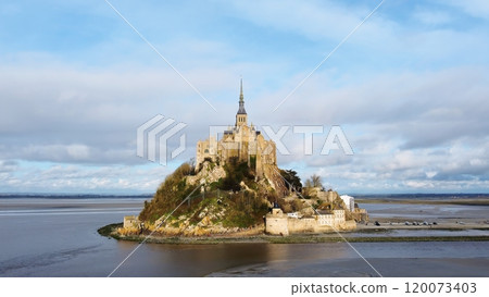 Mont Saint Michel, Normandy, northern France abbey with tidal waters Mont Saint Michel, Normandy, northern France abbey with tidal waters 120073403