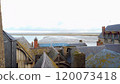 Rooftop view from Mont Saint Michel, Normandy, France overlooking tidal flats 120073418