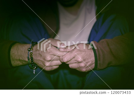 Hands, night and man with fear, nervous and scared with mental health, stress and anxiety. Closeup, person and guy with depression, paranoid and confused with burnout, house and sad with emotions Hands, night and man with fear, nervous and scared with mental health, stress and anxiety. Closeup, person and guy with depression, paranoid and confused with burnout, house and sad with emotions 120073433