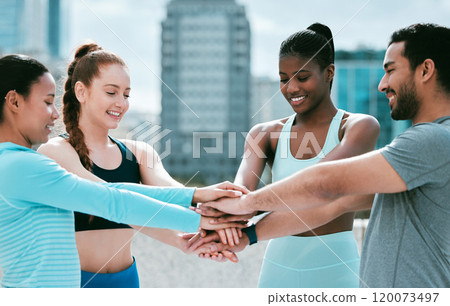 Group, fitness and people with hands stack outdoor for sports teamwork, target motivation and wellness support. Diversity, friends and collaboration for achievement, cardio success and synergy growth Group, fitness and people with hands stack outdoor for sports teamwork, target motivation and wellness support. Diversity, friends and collaboration for achievement, cardio success and synergy growth 120073497