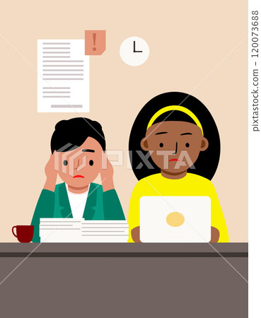 A two african-american empoloyees is burnout having a problem meeting the deadline, so many A two african-american empoloyees is burnout having a problem meeting the deadline, so many 120073688