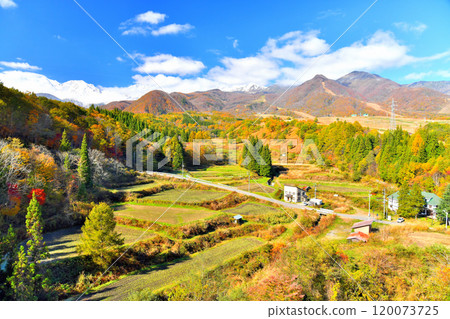 梔池全景橋/從松澤眺望白馬三山（長野縣小谷村） [2024.11] 120073725