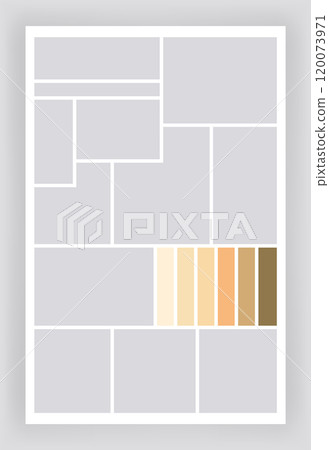 Photo collage template. Album brandboard, set portfolio images. Mood board background. Mosaic picture frame. Gallery banner. Vector illustration 120073971