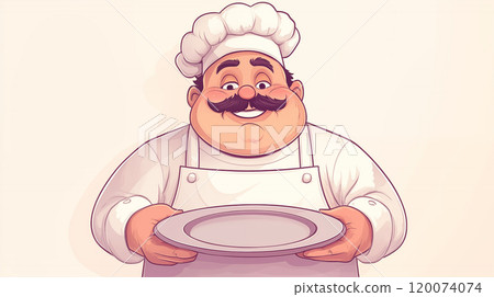 cartoon chef illustration holding empty plate 120074074