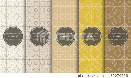 Collection of seamless colorful retro ornamental geometric patterns. Trendy vector oriental vintage backgrounds. Grid textures. 120074268