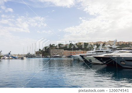 Monaco harbour with luxury yachts 120074541