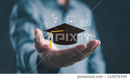 Digital Education Concept with Graduation Cap. 120076344