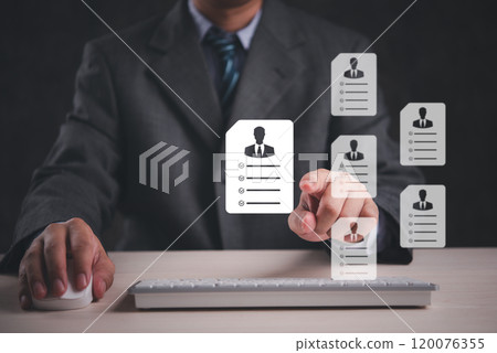 Human resource HR management job recruit technology. Selection checkboxes employ skill personnel online assessments concept. Human resource HR management job recruit technology. Selection checkboxes employ skill personnel online assessments concept. 120076355