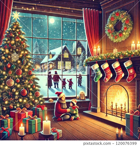 Family Christmas living room Family Christmas living room 120076399