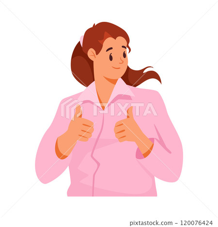 Woman Character Showing Thumb Up Hand Gesture Expressing Emotion with Body Language Vector Illustration 120076424
