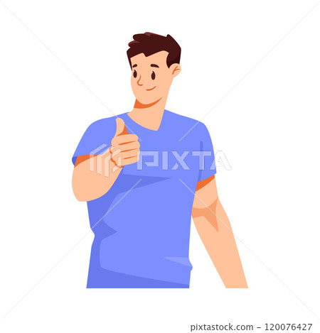 Man Character Showing Thumb Up Hand Gesture Expressing Emotion with Body Language Vector Illustration 120076427
