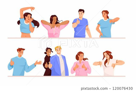 People Character Showing Hand Gesture and Emotion Vector Set 120076430