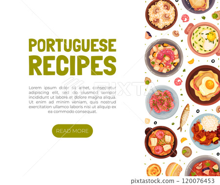 Portuguese Dishes and Main Courses Banner Design Vector Template 120076453