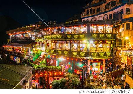 Taiwan: Main attractions in Jiufen at night 120076467