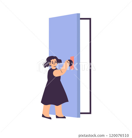 Polite Girl Character Open Door Having Good Manners Vector Illustration Polite Girl Character Open Door Having Good Manners Vector Illustration 120076510