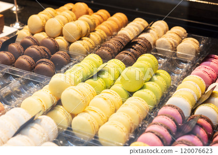 Macarons in a French shop Macarons in a French shop 120076623