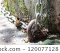 Chains securing the stakes to the ground 120077128