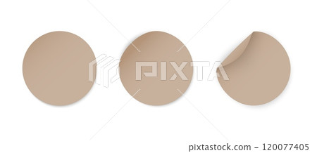 Blank Round Sticker Set, Realistic Brown Paper Eco Labels, Editable Vector Design Elements for Promotion and Branding 120077405