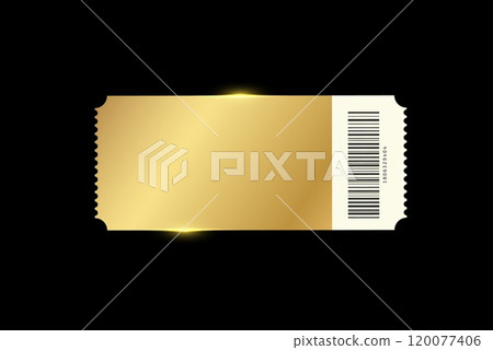 Golden Ticket Voucher Design, Blank 3D VIP Cinema or Concert Pass, Luxury Event Admission, Retro Invitation for Party or Festival 120077406