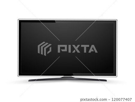 Realistic Blank Screen Mockup, Isolated Modern TV or Computer Display, Vector Illustration for Digital Device Design Realistic Blank Screen Mockup, Isolated Modern TV or Computer Display, Vector Illustration for Digital Device Design 120077407