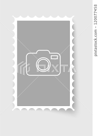 Postage stamp frame. Empty border template for postcards and letters. Blank rectangle postage stamp with perforated edge. 120077458