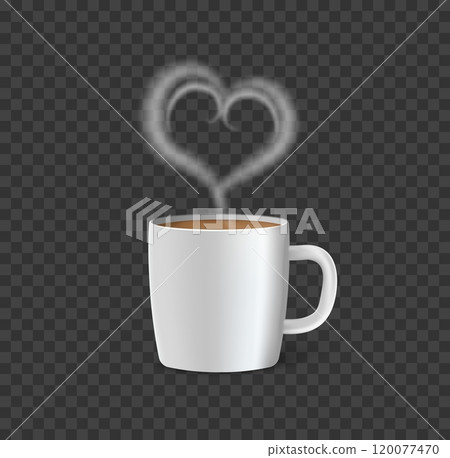 Realistic Coffee Mug Mockup with Heart-Shaped Steam for Cafes, Menus, Branding, and Coffee-Themed Designs 120077470