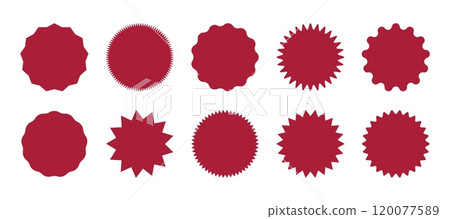 Set of Red Starburst and Sunburst Stickers for Sale and Promotions Isolated Vector Icons, Price Tags, and Promo Badges on White Background Set of Red Starburst and Sunburst Stickers for Sale and Promotions Isolated Vector Icons, Price Tags, and Promo Badges on White Background 120077589