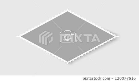 Postage stamp frame. Empty border template for postcards and letters. Blank rhombus postage stamp with perforated edge. Postage stamp frame. Empty border template for postcards and letters. Blank rhombus postage stamp with perforated edge. 120077616