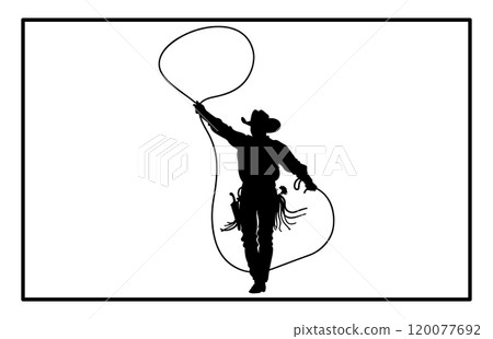 Rodeo Dummy Roping Boy Silhouette, Cowboy silhouette with rope lasso on horse illustration isolated on white background for rodeo western design Rodeo Dummy Roping Boy Silhouette, Cowboy silhouette with rope lasso on horse illustration isolated on white background for rodeo western design 120077692