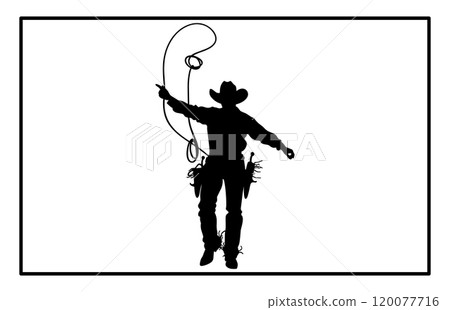Rodeo Dummy Roping Boy Silhouette, Cowboy silhouette with rope lasso on horse illustration isolated on white background for rodeo western design Rodeo Dummy Roping Boy Silhouette, Cowboy silhouette with rope lasso on horse illustration isolated on white background for rodeo western design 120077716