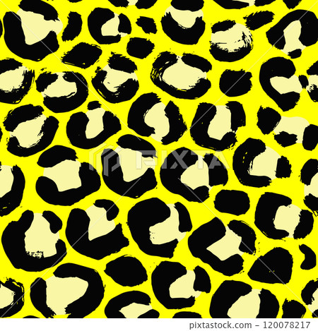 Yellow Leopard Grunge Print Brush Seamless Pattern 120078217