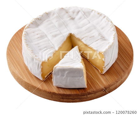 Classic Camembert Cheese with a Wedge Cut 120078260