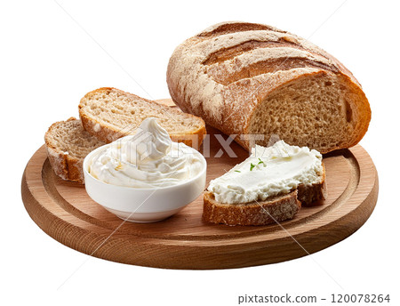 Fresh Artisan Bread with Creamy Cheese Spread 120078264