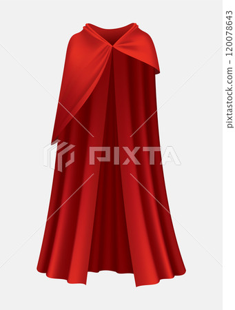 Superhero red cape in front view. Scarlet fabric silk cloak. Mantle costume or cover cartoon vector illustration 120078643