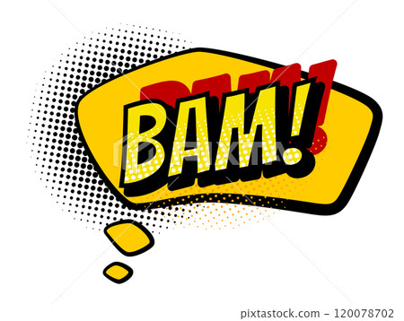 Comics book speech bubble. Colored hand drawn retro cartoon sticker. Comic text sound effects in pop art style. Funny design vector symbol 120078702