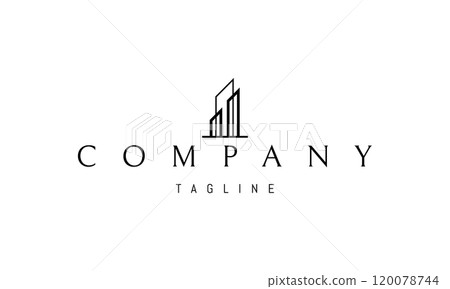 Vector logo with an abstract image of a skyscraper in a linear style. Vector logo with an abstract image of a skyscraper in a linear style. 120078744