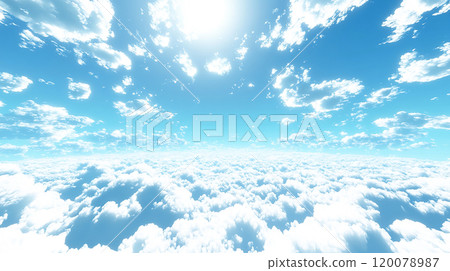 藍天和雲層上方閃耀的陽光 120078987