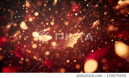 festive, glowing background with golden leaves and bokeh lights creates warm, magical atmosphere. festive, glowing background with golden leaves and bokeh lights creates warm, magical atmosphere. 120079308