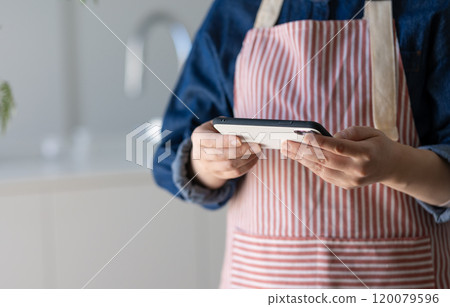 Housewife with a smartphone 120079596