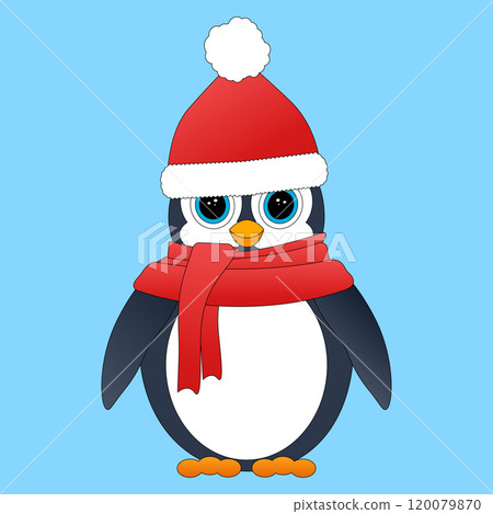 Christmas Penguin with Santa Hat and Scarf 120079870