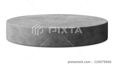 Minimalistic concrete podium isolated on white background. Front view. Mock up for product display. Cut out pedestal or platform. Empty scene. Stage, showcase for advertising, merchandise. 3D render. Minimalistic concrete podium isolated on white background. Front view. Mock up for product display. Cut out pedestal or platform. Empty scene. Stage, showcase for advertising, merchandise. 3D render. 120079888