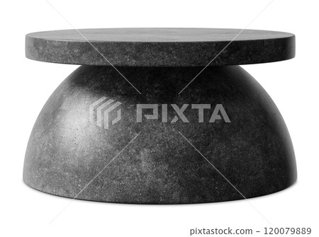 Minimalistic concrete podium isolated on white background. Front view. Mock up for product display. Cut out pedestal or platform. Empty scene. Stage, showcase for advertising, merchandise. 3D render. 120079889
