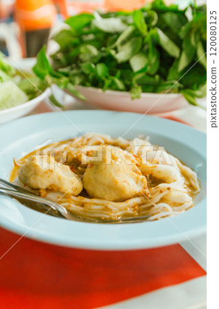 Thai Rice Noodles in Fish Curry Sauce Thai Rice Noodles in Fish Curry Sauce 120080125