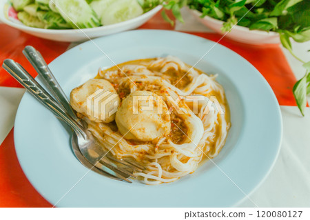 Thai Rice Noodles in Fish Curry Sauce Thai Rice Noodles in Fish Curry Sauce 120080127